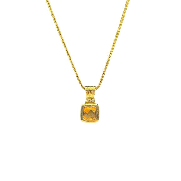 Yellow Citrine Cushion Cut Faceted Pendant Necklace Gold tone Snake Chain - Picture 3 of 7
